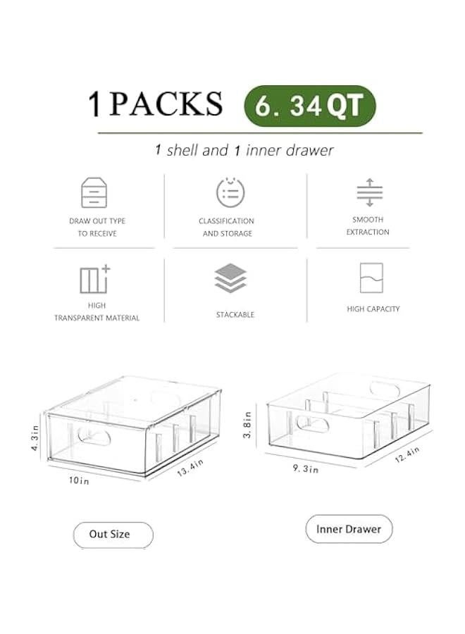 ميكسد منظم ثلاجة كبير وشفاف مع درج قابل للسحب والتخزين بشكل متداخل مع مقبض للفتح والإغلاق خال من البيسفينول أ، منظم مؤونة بمقبض (6 لتر) - Image 5