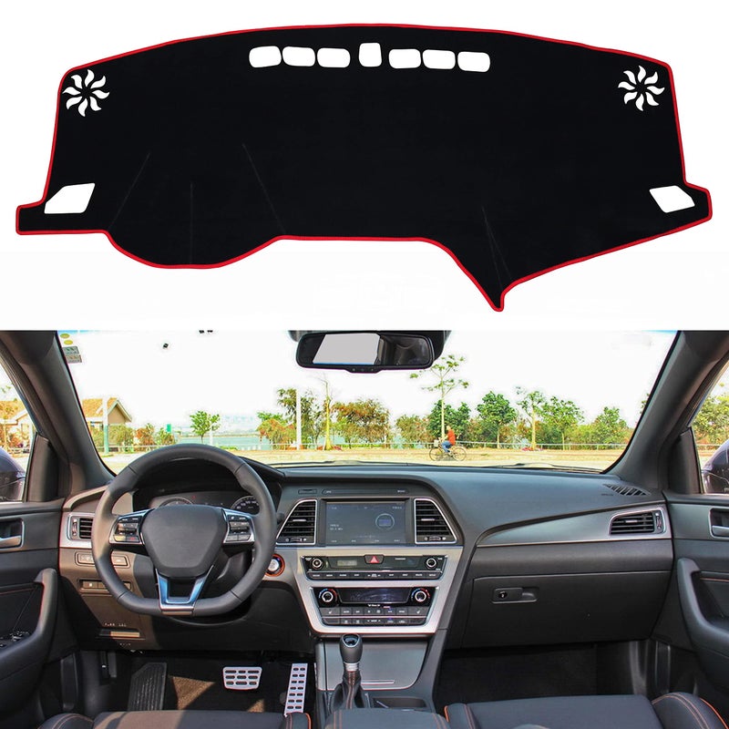 SENSHINE for Hyundai Sonata 2015 2016 2017 2018 2019 Dashboard Cover Center Console Cover Dash Mat Carpet Protector Sunshield Cover Custom Fit Red Trim
