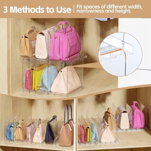 PAVSTINE Purse Organizer for Closet, Stackable Handbag Storage Shelf, Adjustable Clear Shelf Dividers, Keep Clutch, Bag, Pocketbook Upright, for Bedroom - Image 4