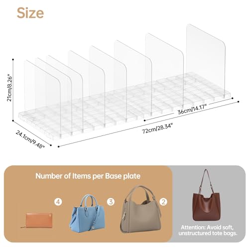 PAVSTINE Purse Organizer for Closet, Stackable Handbag Storage Shelf, Adjustable Clear Shelf Dividers, Keep Clutch, Bag, Pocketbook Upright, for Bedroom - Image 2