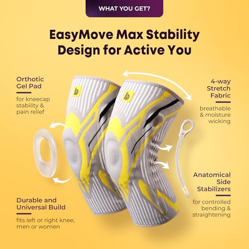 betterhood Premium Knee Sleeve (1 Piece, Grey, M:40-48 CM Thigh) | EasyMove Max Stability Design for Gym, Sports, Day-long Use | Knee Cap Support with Gel Pad, Side Stabilizers for Arthritis, Joint Pain & Injury Recovery - Image 2