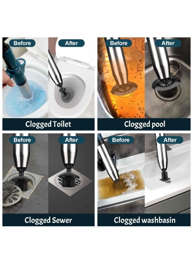Aideli Toilet Plunger High Pressure Air Drain Blaster, 9PCS Stainless Steel Heavy Duty Clog Remover for Bathroom, Sink, Kitchen & Floor Drain (Blue) - Image 2