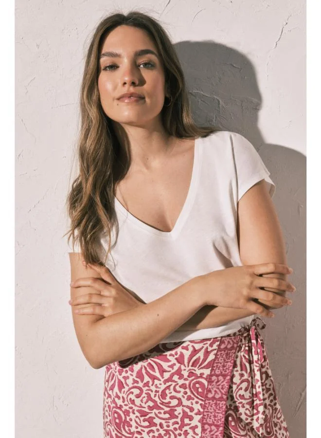 Women'secret  White cotton ruched T-shirt for Women | Best Price UAE
