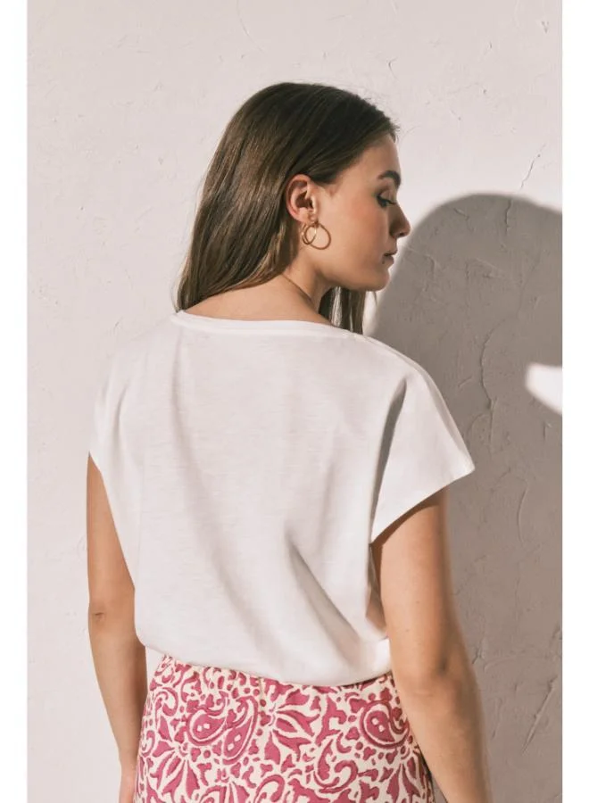 Women'secret  White cotton ruched T-shirt for Women | Best Price UAE