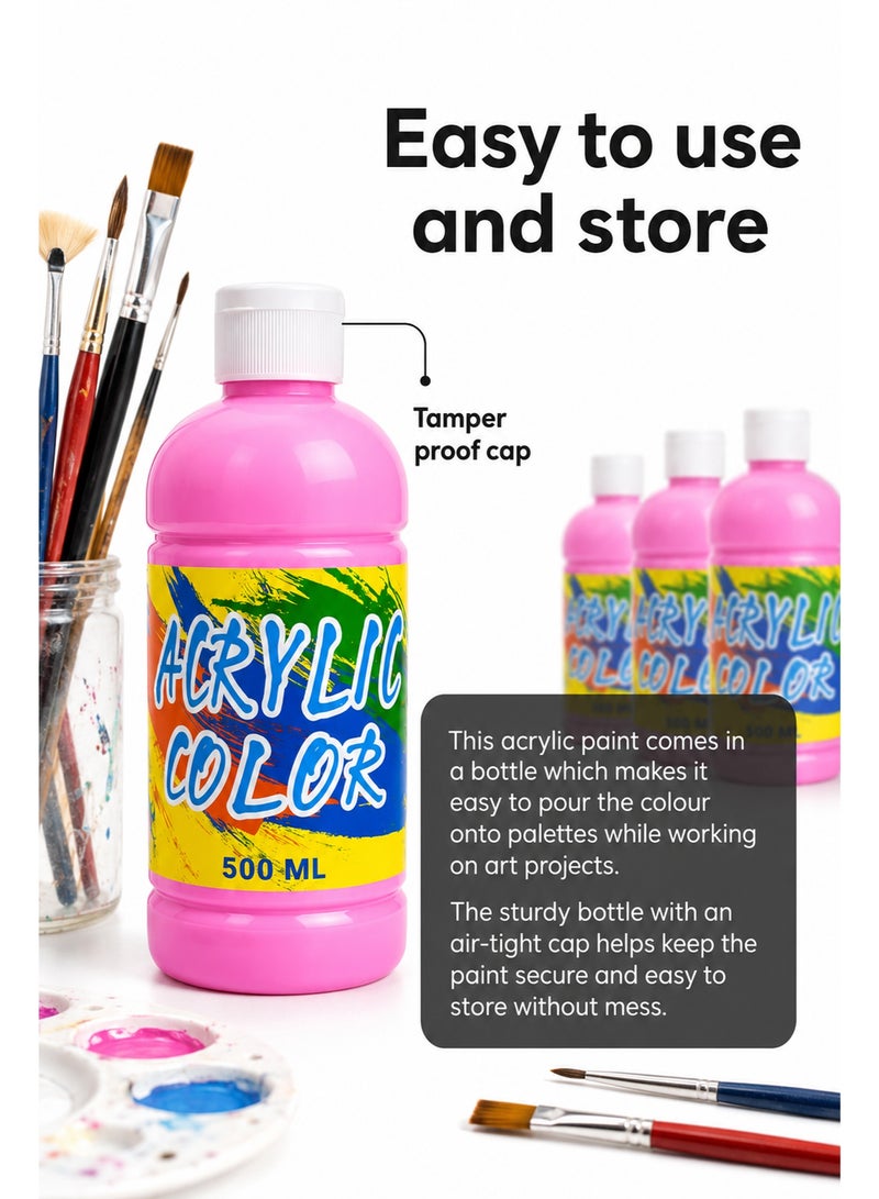 Pink Acrylic Paint 500ml – Vibrant Acrylic Color Bottle for Canvas, Art Projects, Crafts, School Painting, DIY Decoration & Multi-Surface Creative Use - Image 2