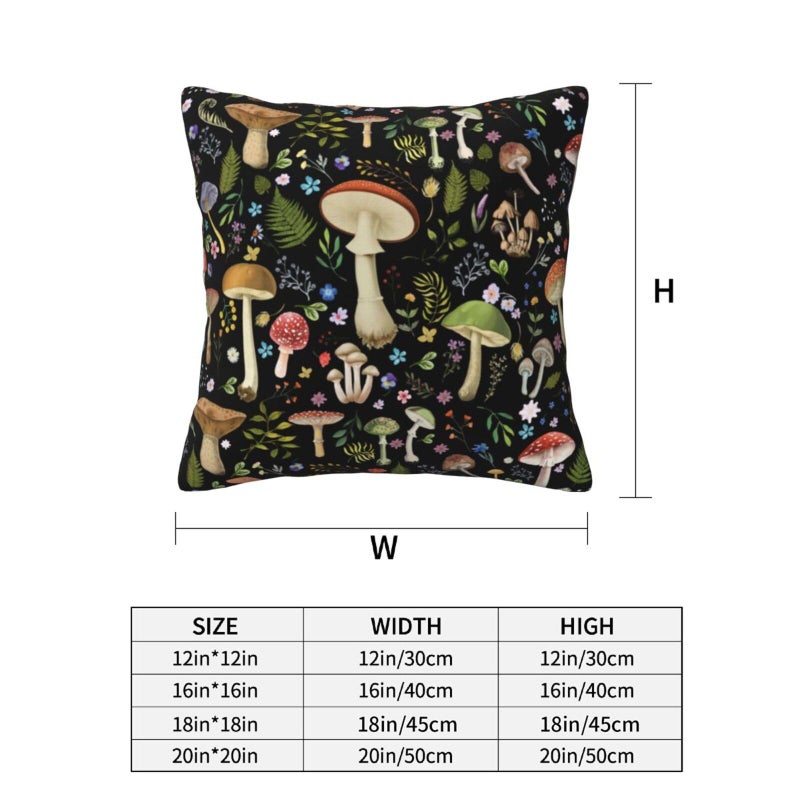 Poream Mushroom Flower Black Throw Pillow Covers 20x20 in Farmhouse Pillow Case Soft Outdoor Cushion Covers Set of 2 for Sofa Bed Bedroom Car Chair Living Room Home Decorative - Image 4
