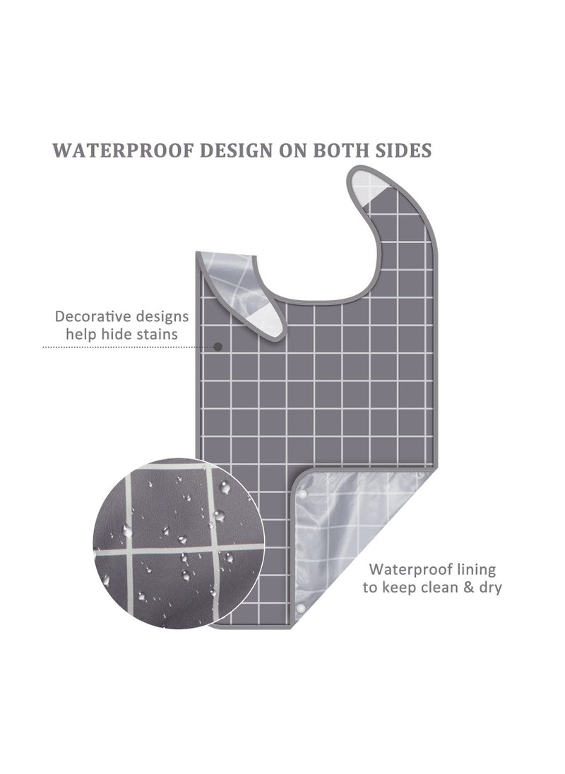 SYOSI - 4 Pcs Adult Bib for Eating Washable Waterproof Clothing Protector with Crumb Catcher Reusable Large Bibs for Men Elderly Women Senior, Assorted Plaid Patterns - Image 1