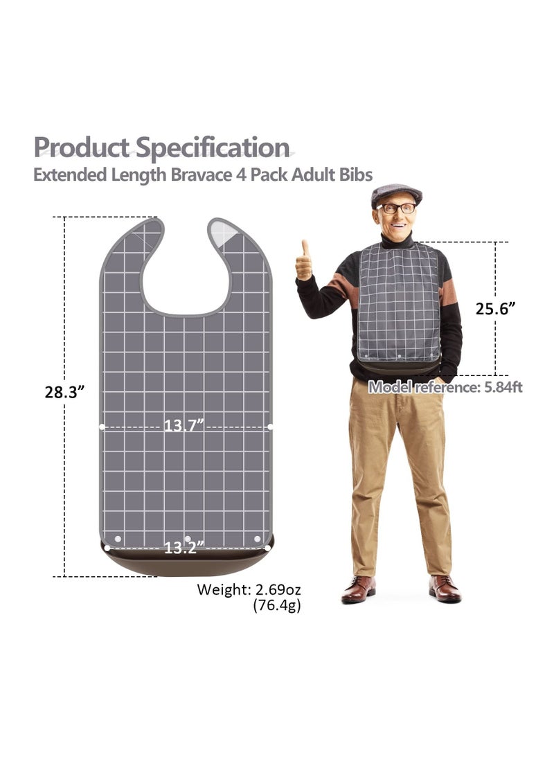 SYOSI - 4 Pcs Adult Bib for Eating Washable Waterproof Clothing Protector with Crumb Catcher Reusable Large Bibs for Men Elderly Women Senior, Assorted Plaid Patterns - Image 1