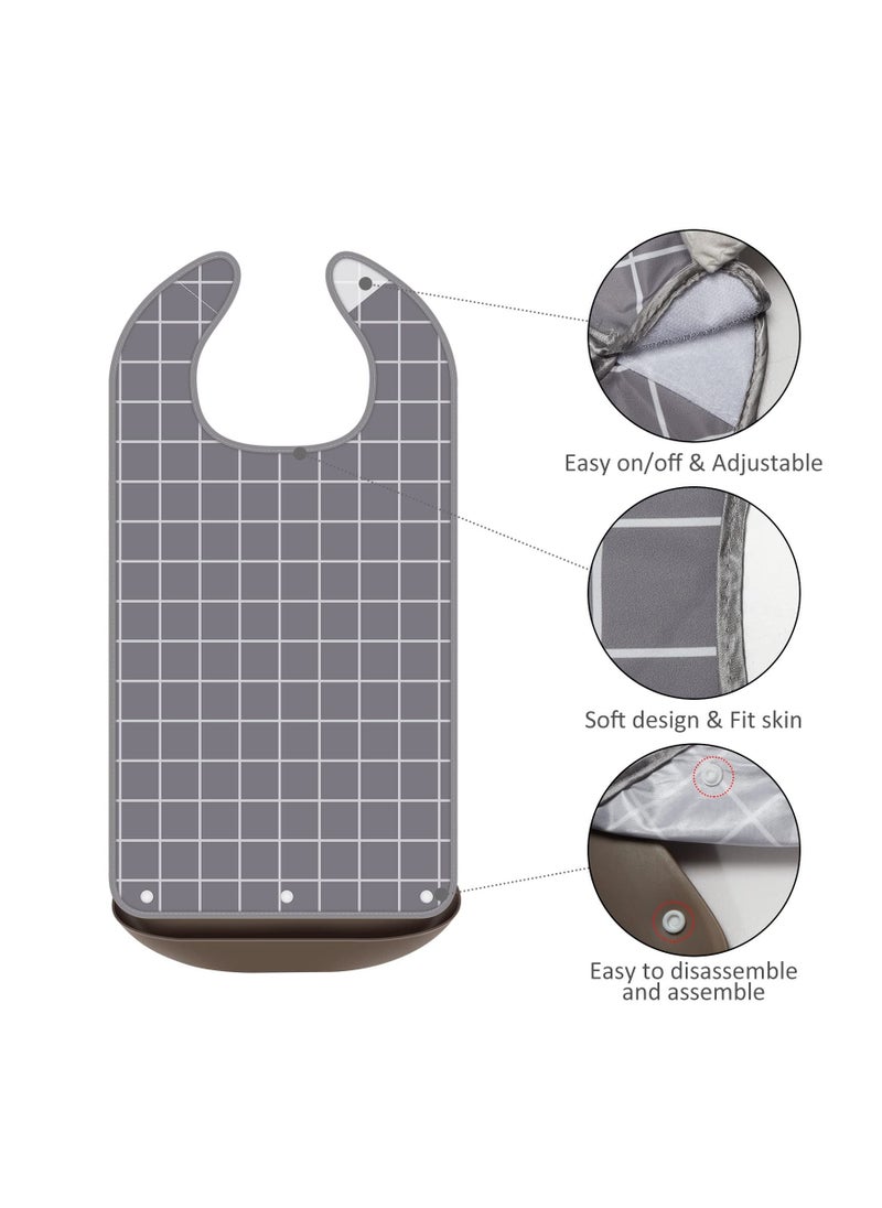 SYOSI - 4 Pcs Adult Bib for Eating Washable Waterproof Clothing Protector with Crumb Catcher Reusable Large Bibs for Men Elderly Women Senior, Assorted Plaid Patterns - Image 1