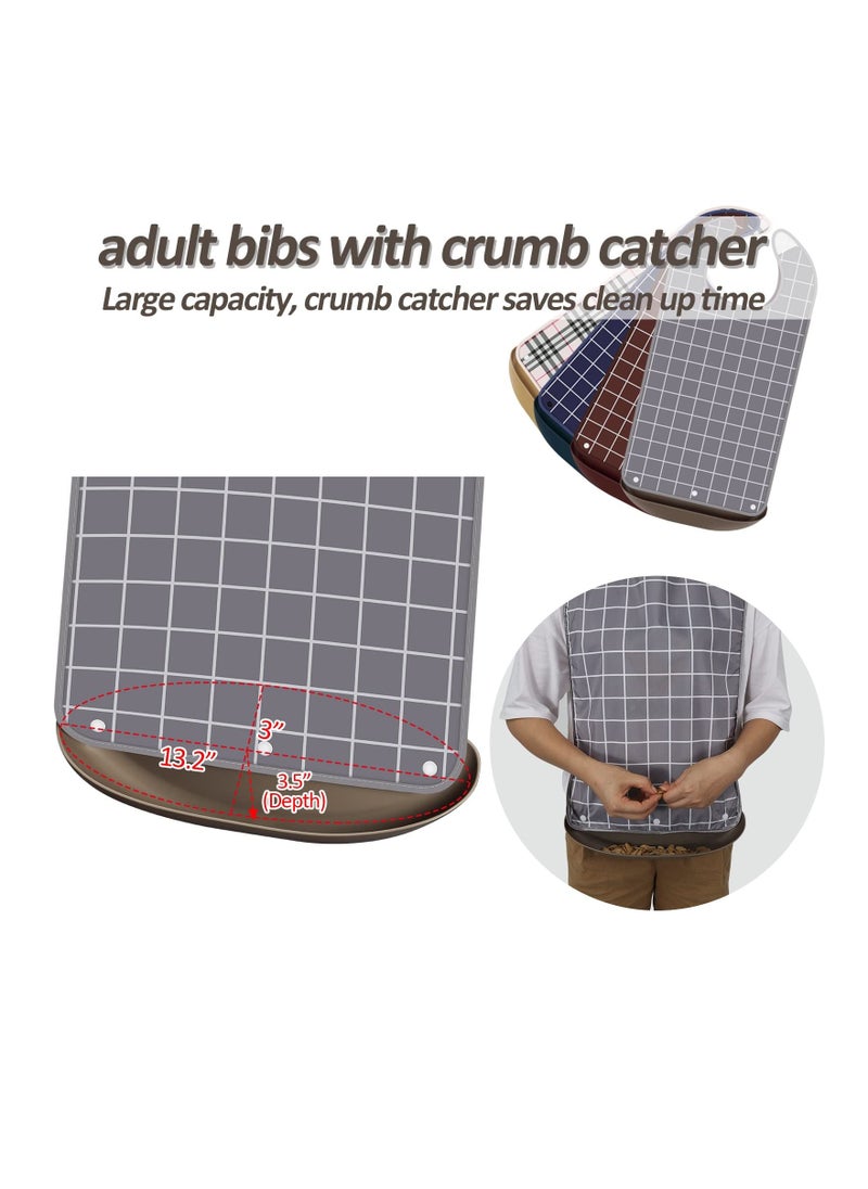 SYOSI - 4 Pcs Adult Bib for Eating Washable Waterproof Clothing Protector with Crumb Catcher Reusable Large Bibs for Men Elderly Women Senior, Assorted Plaid Patterns - Image 1