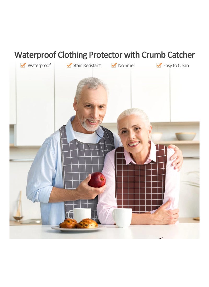 SYOSI - 4 Pcs Adult Bib for Eating Washable Waterproof Clothing Protector with Crumb Catcher Reusable Large Bibs for Men Elderly Women Senior, Assorted Plaid Patterns - Image 1