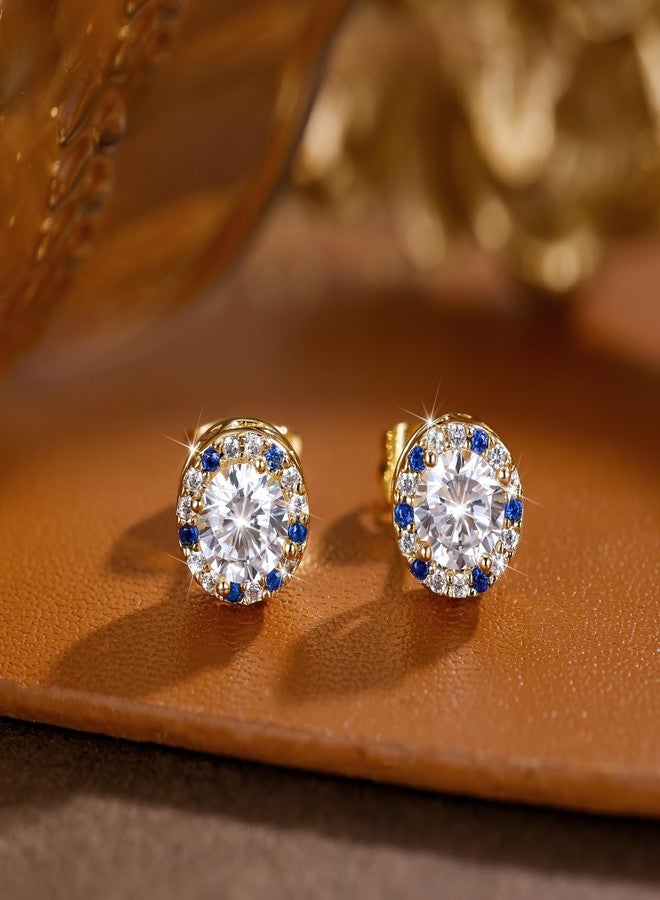 ايه إي لايف أقراط مرصعة بالزركونيا المكعبة الشفافة ذات القطع الدائري للنساء والرجال، مطلية بالذهب الأصفر عيار 14 قيراطًا، مضادة للحساسية، بتصميم هالة مرصعة بالزركونيا المكعبة الزرقاء - Image 5