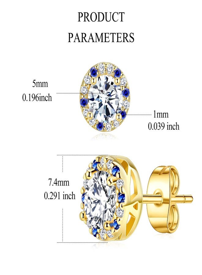 ايه إي لايف أقراط مرصعة بالزركونيا المكعبة الشفافة ذات القطع الدائري للنساء والرجال، مطلية بالذهب الأصفر عيار 14 قيراطًا، مضادة للحساسية، بتصميم هالة مرصعة بالزركونيا المكعبة الزرقاء - Image 4