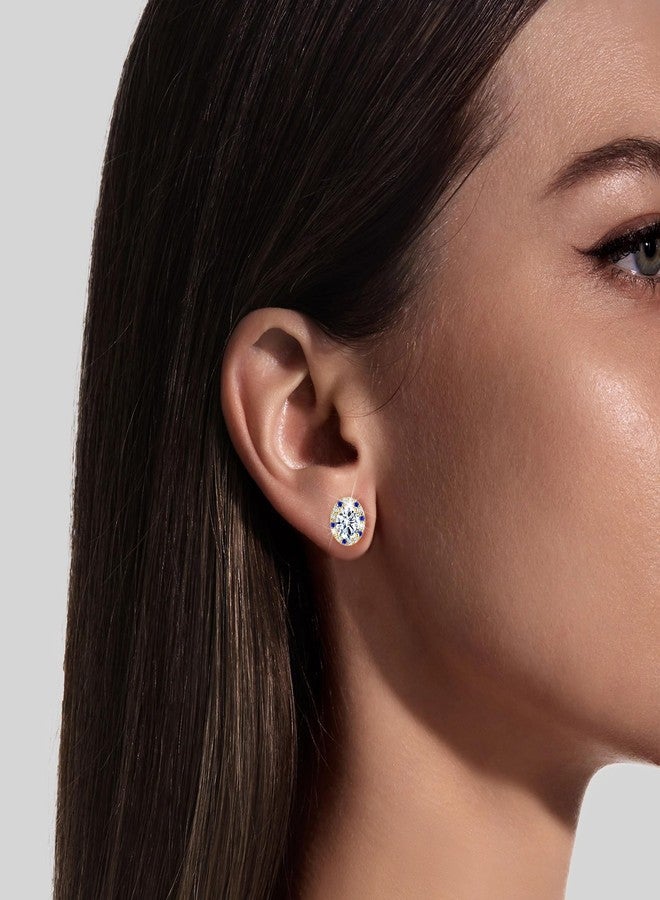 ايه إي لايف أقراط مرصعة بالزركونيا المكعبة الشفافة ذات القطع الدائري للنساء والرجال، مطلية بالذهب الأصفر عيار 14 قيراطًا، مضادة للحساسية، بتصميم هالة مرصعة بالزركونيا المكعبة الزرقاء - Image 3