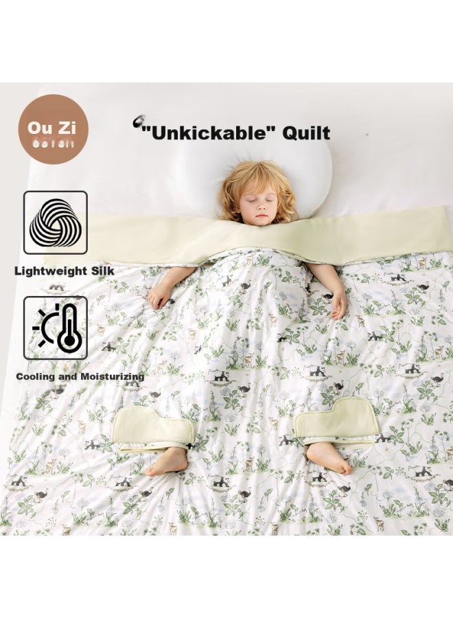 Ouyun Children's Anti-kick Quilt Hug Quilt Baby Sleeping Bag Summer Silk Cool Feeling Air Conditioning Quilt Cute Rabbit; 150×150 - Image 2