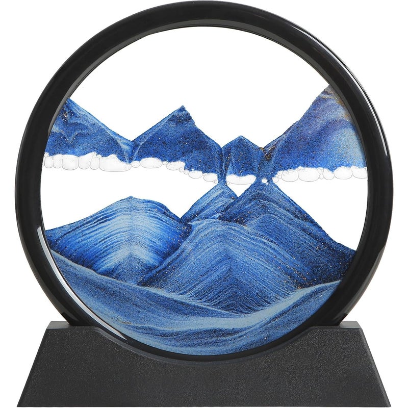 TINKDAS Moving Sand Art Liquid Motion 3D Deep Sea Sandscape Color Quicksand Decor Round Glass Moving Sand Art Picture Relaxing Desktop Home Office Work Decor