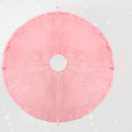 Amidaky Christmas Tree Skirt 48 inch Pink Faux Fur Soft Fluffy Ornaments Xmas Tree Skirts for Xmas Tree Ornaments and Party Holiday Decorations - Image 4