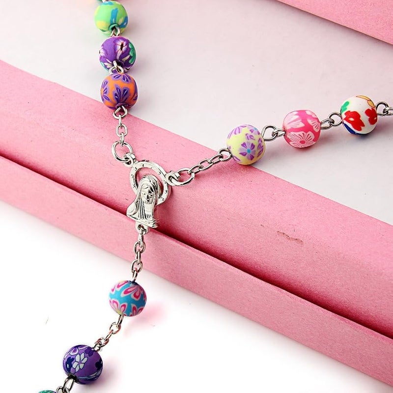 YEYULIN Polymer Clay Bead Rosary Long Necklace Alloy Cross Virgin Christian Catholic Jewelry for Women - Image 5