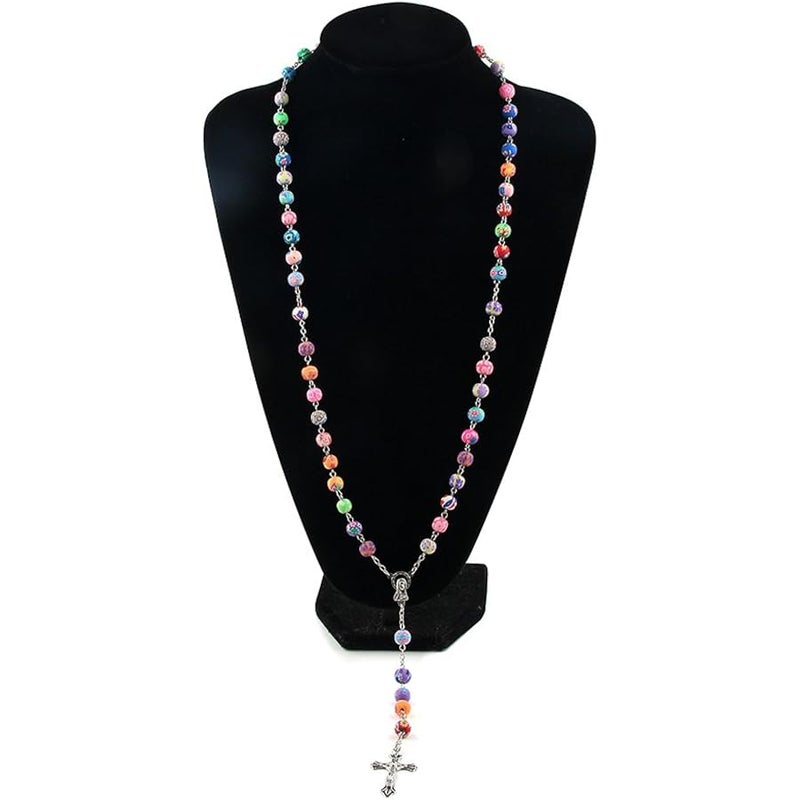 YEYULIN Polymer Clay Bead Rosary Long Necklace Alloy Cross Virgin Christian Catholic Jewelry for Women - Image 4