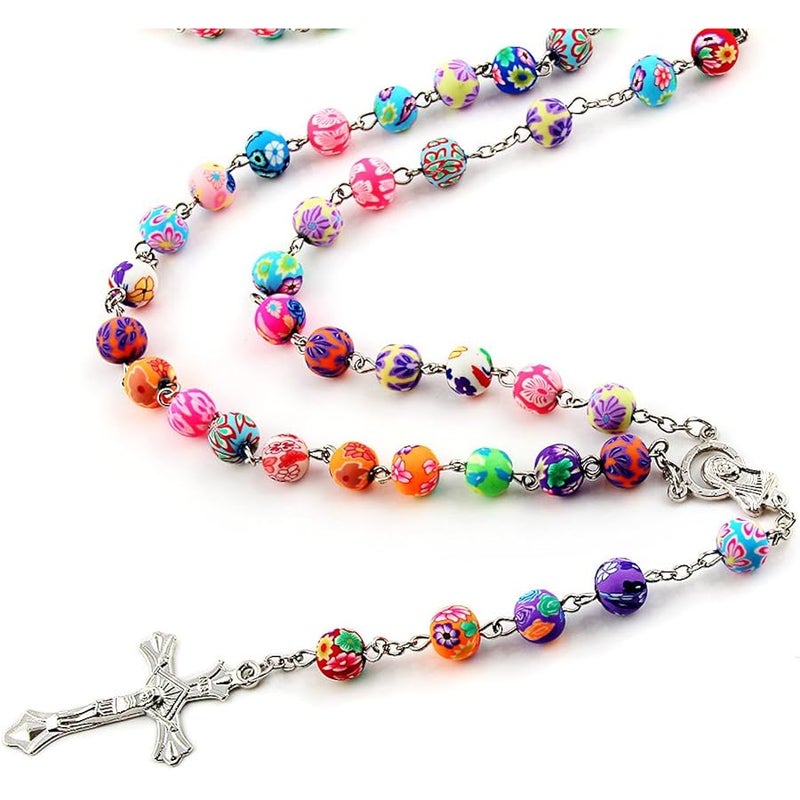 YEYULIN Polymer Clay Bead Rosary Long Necklace Alloy Cross Virgin Christian Catholic Jewelry for Women - Image 2