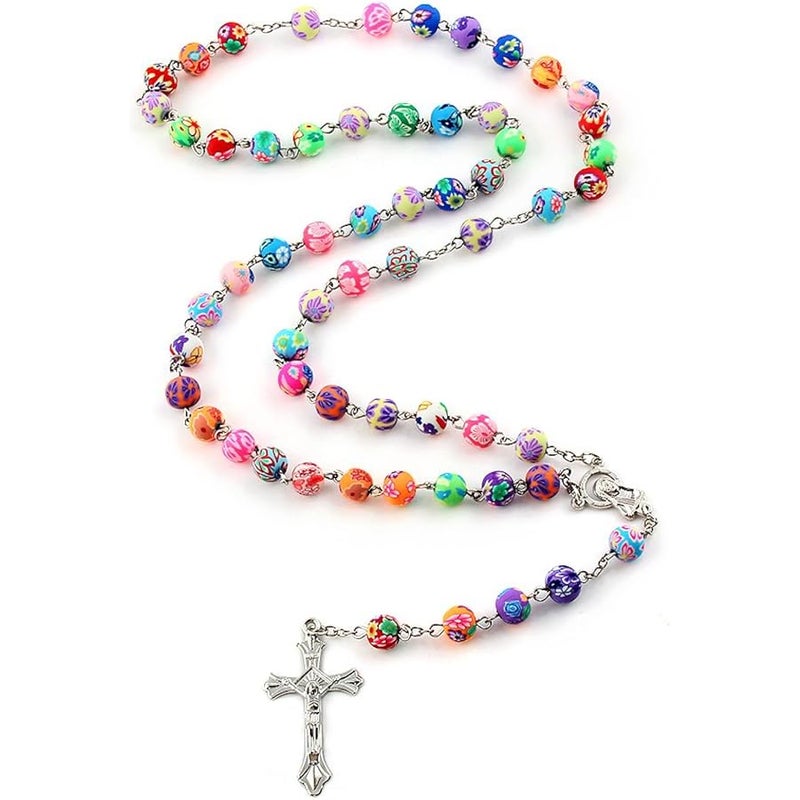 YEYULIN Polymer Clay Bead Rosary Long Necklace Alloy Cross Virgin Christian Catholic Jewelry for Women - Image 1