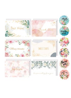 KASTWAVE 12 Floral Thank You Cards, 6 Different Designs with Envelopes and Stickers, Elegant Bulk Blank Inside Greeting Cards, Suitable for Weddings Birthdays Business Gifts Holidays Etc  - Image 1