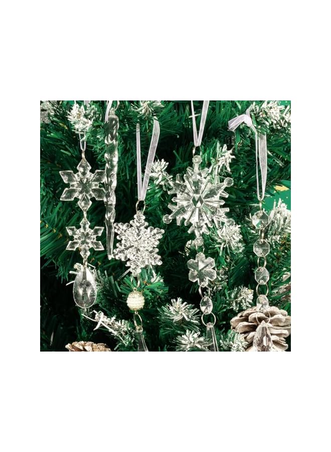 The Bros 18 قطعة زينة كريستالية على شكل ثلج - زينة شجرة عيد الميلاد من الأكريليك معلقة - Image 5