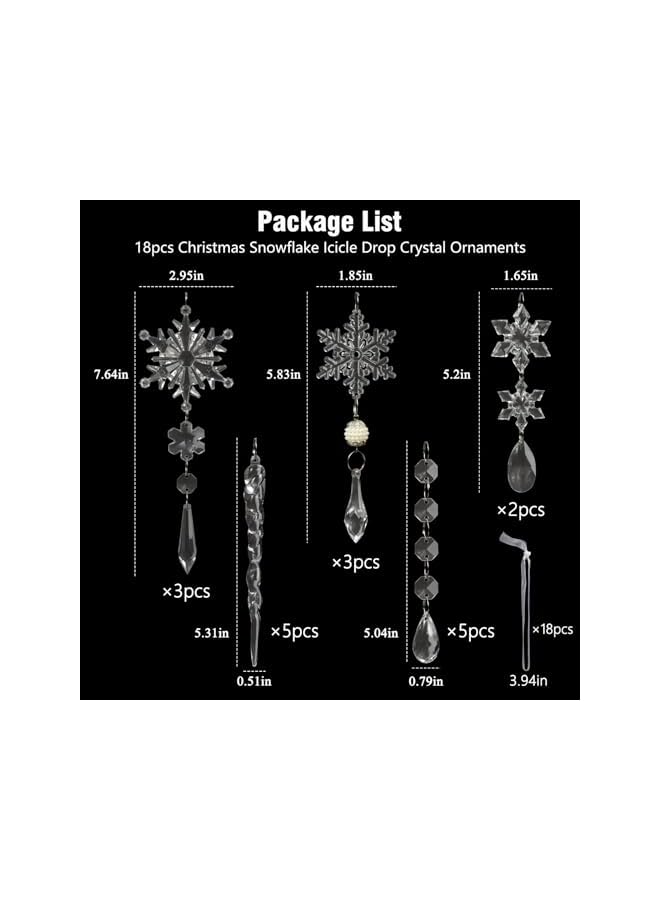 The Bros 18 قطعة زينة كريستالية على شكل ثلج - زينة شجرة عيد الميلاد من الأكريليك معلقة - Image 3