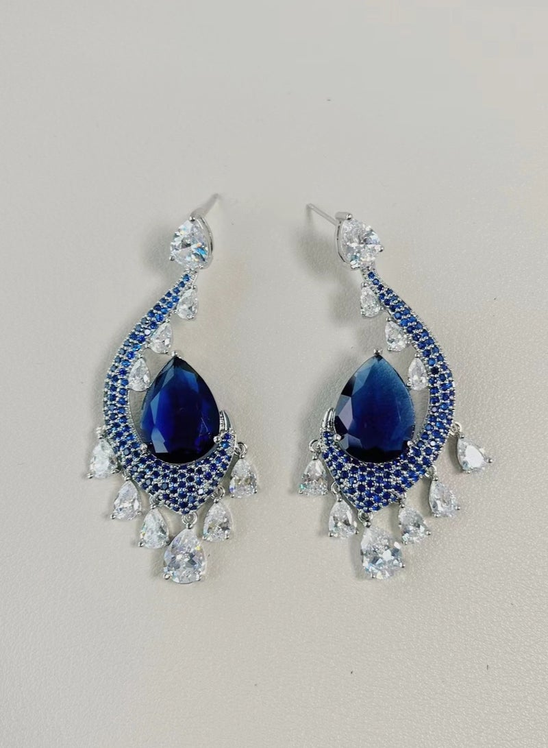 Hanaa 925 Sterling Silver Blue Zicronia Peacock Dangle Earrings with Multiple Rhinestones Gift Box Included for Everyday Wear or Brides  - Image 2