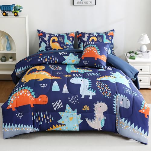 Tasselily 6 Pcs Bed in A Bag Full Comforter Set for Boys Girls, Dinosaur Comforter, Dinosaur Bedding Sets with Sheets for Kids - Image 1