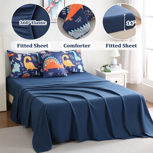 Tasselily 6 Pcs Bed in A Bag Full Comforter Set for Boys Girls, Dinosaur Comforter, Dinosaur Bedding Sets with Sheets for Kids - Image 4