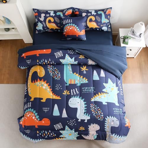 Tasselily 6 Pcs Bed in A Bag Full Comforter Set for Boys Girls, Dinosaur Comforter, Dinosaur Bedding Sets with Sheets for Kids - Image 3