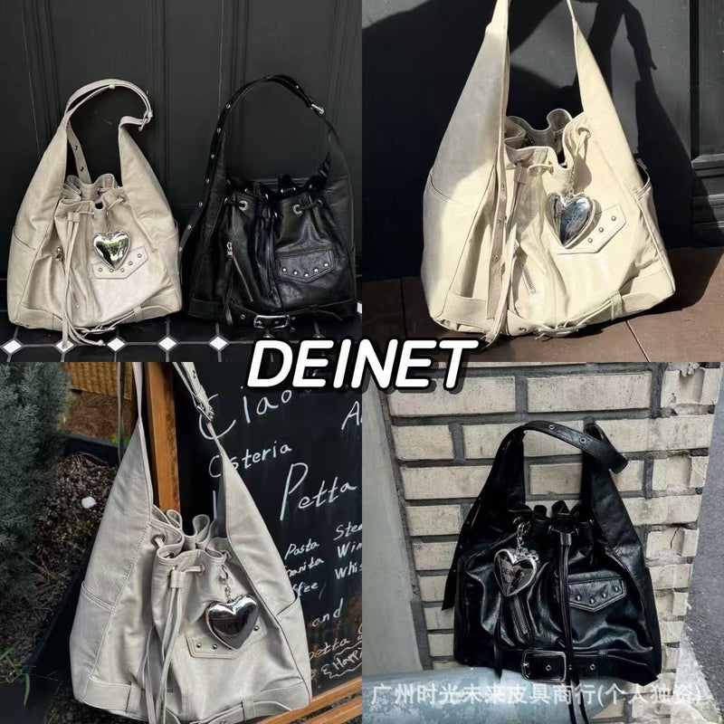 DEINET Women's Retro PU Leather Drawstring Bucket Shoulder Bag - Image 1