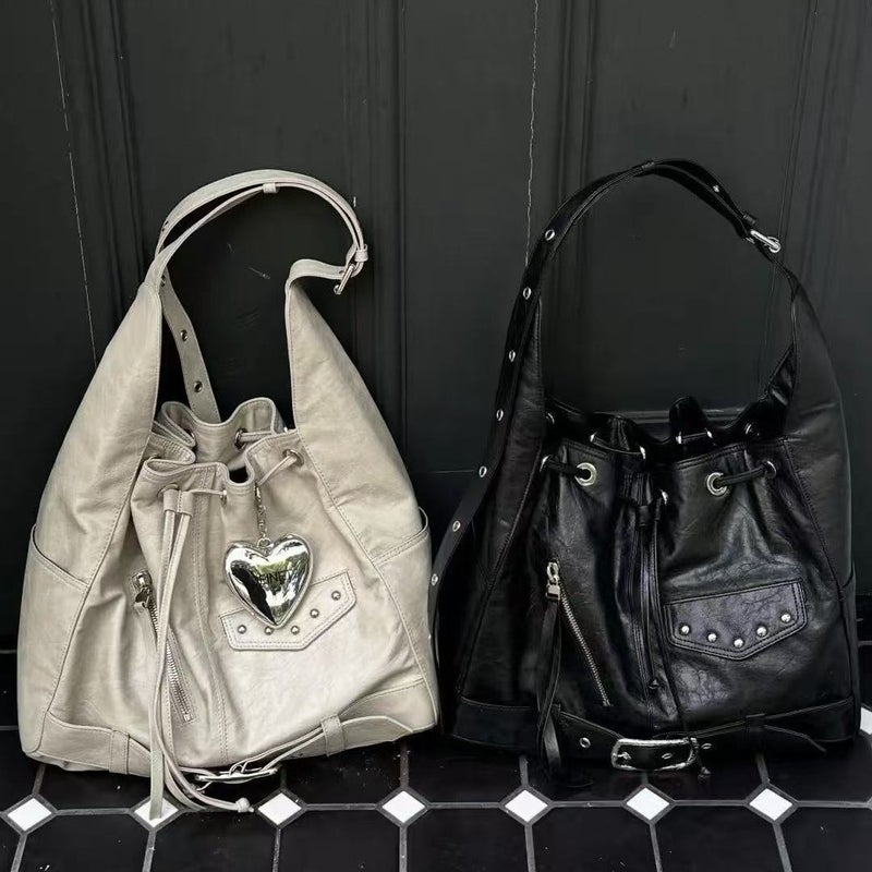 DEINET Women's Retro PU Leather Drawstring Bucket Shoulder Bag - Image 2