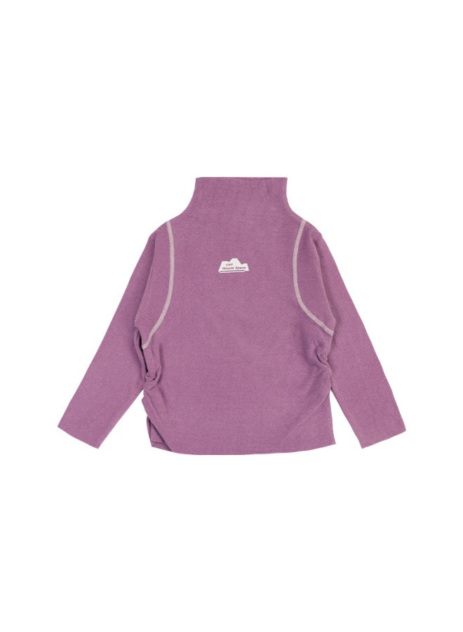 Girls' Long-sleeve  Winter Style Children's Thermal Base Layer Shirt With Contrasting Color Sching, Waist-cinching Top, Half-high Collar Inner Wear