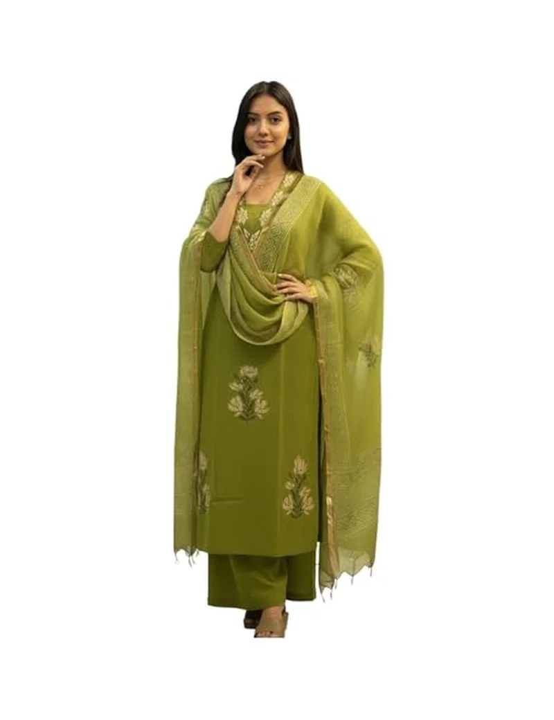 Gosriki GoSriKi Women's Rayon Viscose Straight Printed Kurta with Pant & Dupatta