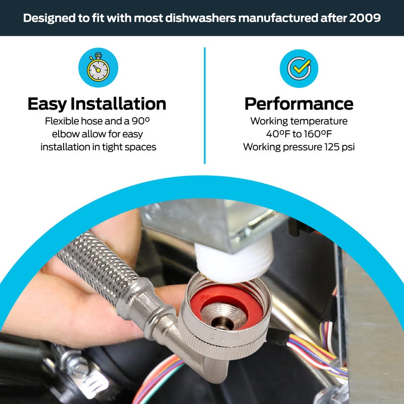 Eastman Eastman 10 foot Dishwasher Supply Line, 3/8 Inch Compression x 3/4 Inch FHT Elbow, Braided Stainless Steel Dishwasher Connectors, 41015  - Image 3