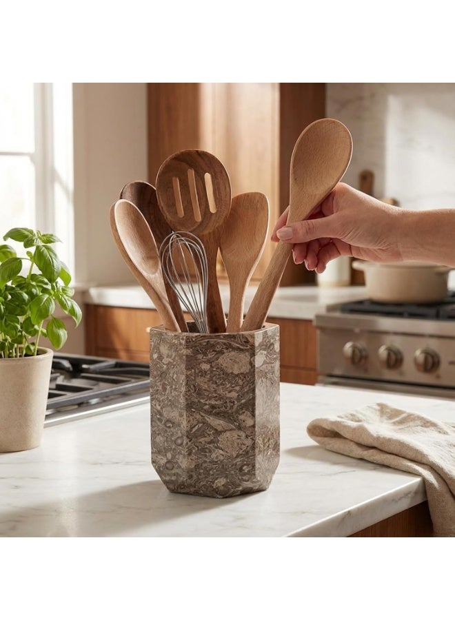RADICALn Handmade Oceanic Marble Utensil Holder 6.5 Inch Kitchen Counter Utensil Crock Spoon Spatula Holder Cooking Utensil Organizer Natural Stone Home Gift - Image 2