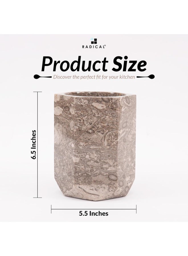 RADICALn Handmade Oceanic Marble Utensil Holder 6.5 Inch Kitchen Counter Utensil Crock Spoon Spatula Holder Cooking Utensil Organizer Natural Stone Home Gift - Image 3