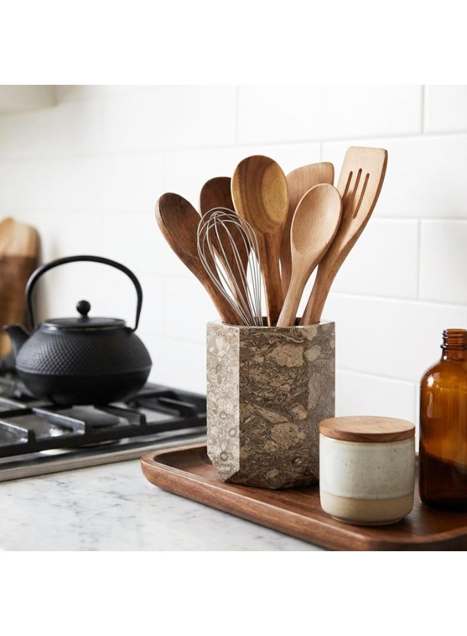 RADICALn Handmade Oceanic Marble Utensil Holder 6.5 Inch Kitchen Counter Utensil Crock Spoon Spatula Holder Cooking Utensil Organizer Natural Stone Home Gift - Image 5