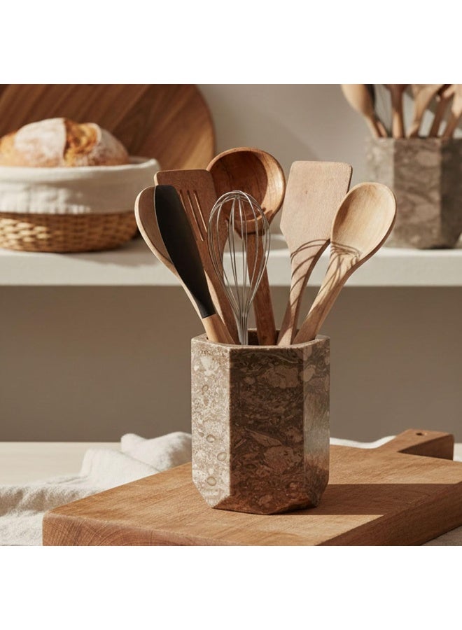 RADICALn Handmade Oceanic Marble Utensil Holder 6.5 Inch Kitchen Counter Utensil Crock Spoon Spatula Holder Cooking Utensil Organizer Natural Stone Home Gift - Image 4