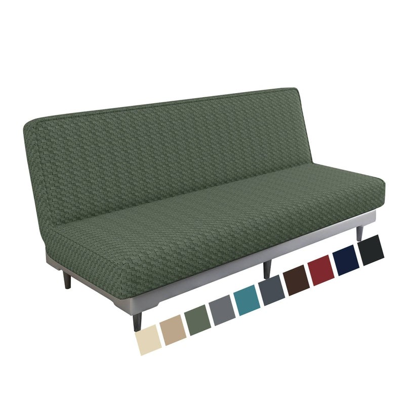 MAXIJIN Jacquard Futon Cover Stretch Armless Sofa Cover Soft Futon Slipcover with Elastic Bottom Thick Sofa Bed Furniture Protector Covers Machine Washable Army Green