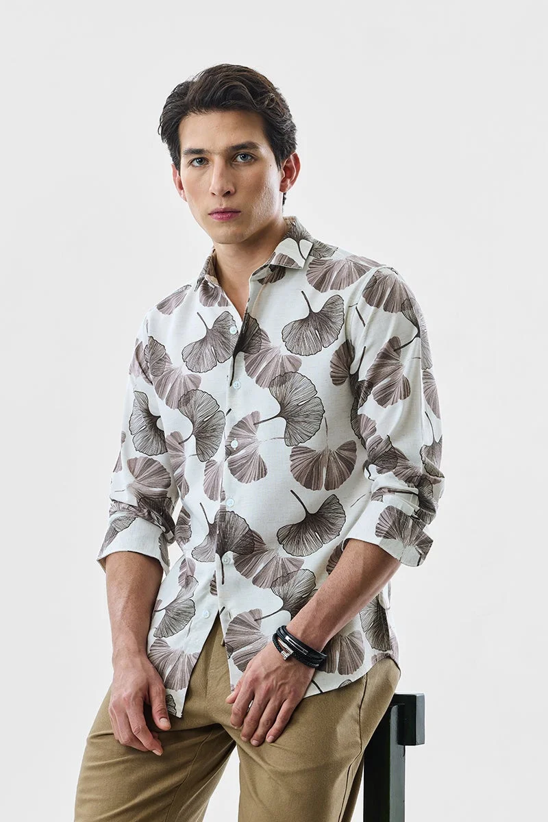 SNITCH Off White Abstract Long Sleeve Slim Fit Shirt