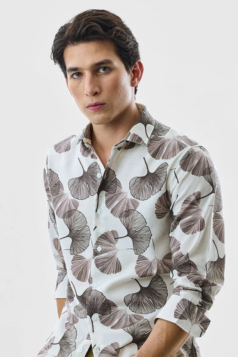 SNITCH Off White Abstract Long Sleeve Slim Fit Shirt