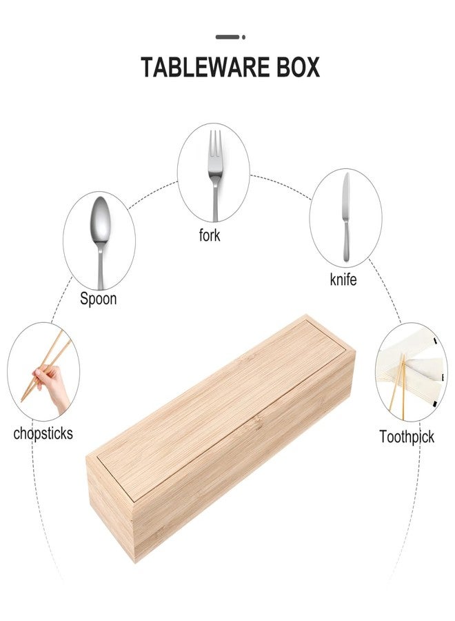SHOWERORO 1pc Box Bamboo Rectangular Meal Travel Flatware Case Spoon Organizer Spoon Storage Case Silverware Organizer with Lid Bamboo Utility Drawer Organizer Slide Fork Small Work - Image 2