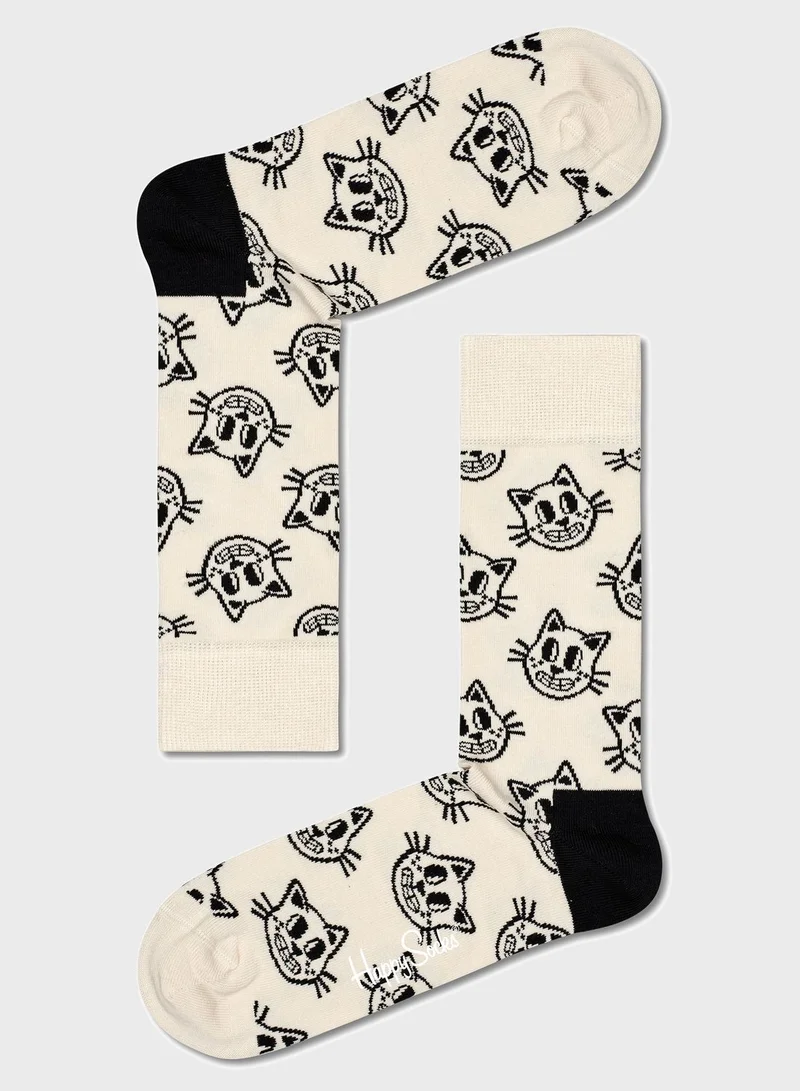 Happy Socks Embroidered Cat Sock