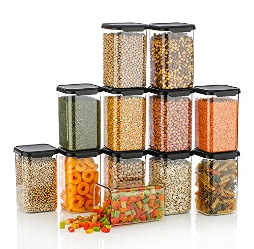 Kitchwell 1100 ML Square Plastic Storage Jar and Container | Air Tight Containers For Kitchen Storage Set | Pantry Organization | Storage Box Lid Food Rice Pasta Pulses Container | Container Sets (12) - Image 2