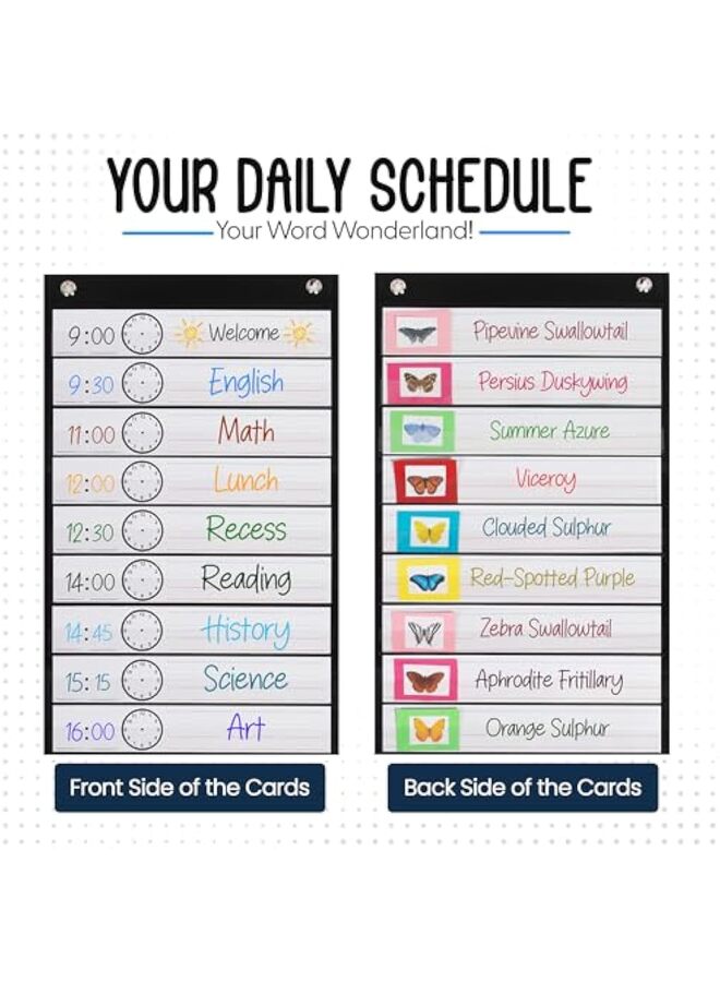 مخطط جيب للجدول اليومي مكون من 14 جيبًا، جدول مرئي فائق المتانة للأطفال، مخطط قابل للعكس سهل الاستخدام لشرائط الجمل - Image 3