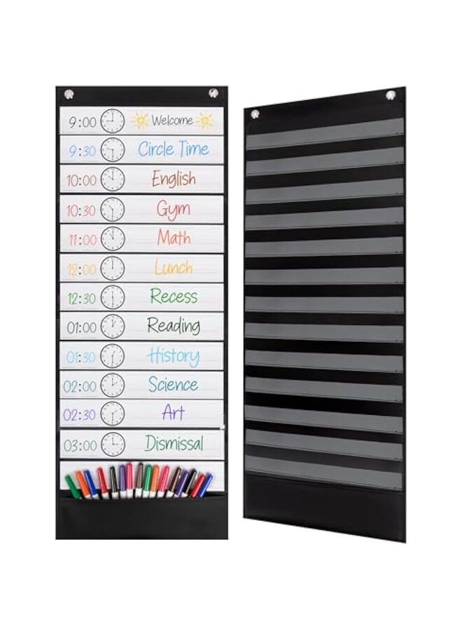 مخطط جيب للجدول اليومي مكون من 14 جيبًا، جدول مرئي فائق المتانة للأطفال، مخطط قابل للعكس سهل الاستخدام لشرائط الجمل - Image 1