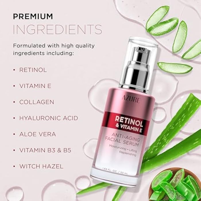 Azure Cosmetics Retinol Serum For Face - Dermatologist Tested, Anti Aging for Dark Spots & Skin Smoothing - Vitamin E for Replenishing & Skin Renewal - Vegan, Clean Beauty, Korean Skin Care - 2 Pack - Image 2